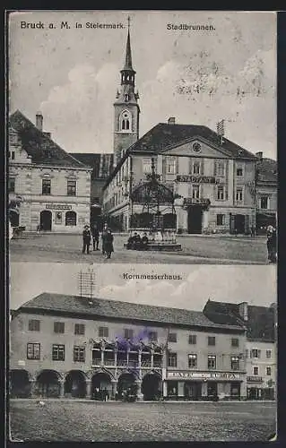 AK Bruck a. M., Stadtbrunnen und Kornmesserhaus