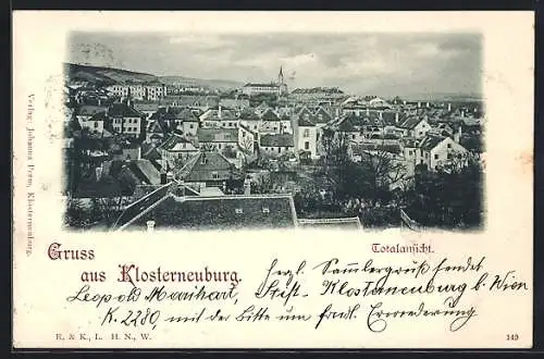 AK Klosterneuburg, Ortsansicht aus der Vogelschau