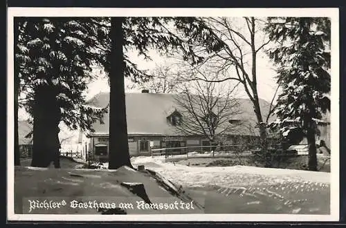 AK Gloggnitz /N.-Oe., Pichlers Gasthaus am Ramssattel im Schnee