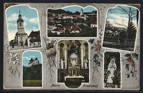 AK Maria-Enzersdorf, Kirche, Mariastatue und Gesamtansicht