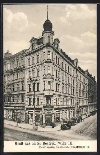 AK Wien, Das Hotel Beatrix, Beatrixgasse, Ecke Hauptstrasse 10