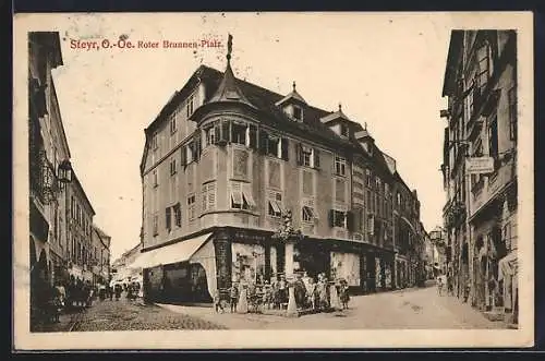 AK Steyr /O.-Oe., Roter Brunnen-Platz