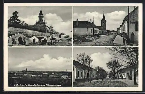 AK Mönchhof a. Neusiedlersee, Strassenpartie mit Kirche, Gesamtansicht