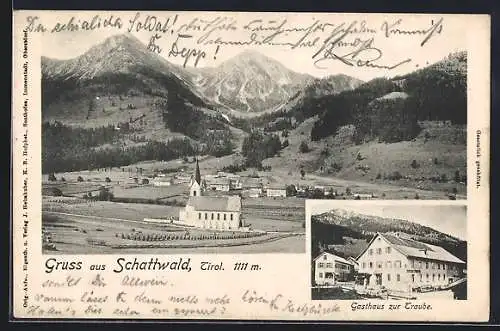 AK Schattwald, Gasthaus zur Traube, Ortsansicht