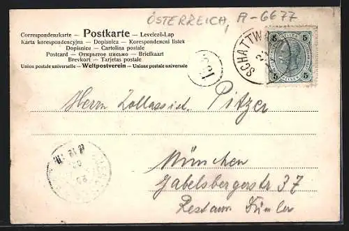 AK Schattwald, Gasthaus zur Traube, Ortsansicht