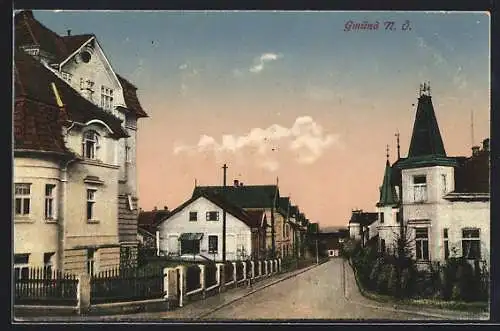 AK Gmünd /N.-Oe., Strassenpartie bei Dämmerung