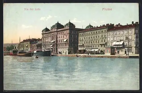 AK Fiume, Via del Lido mit Schiffen