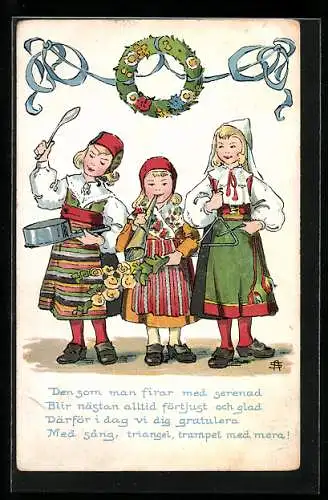 Künstler-AK Kinder in schwedischer Tracht