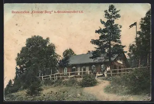 AK Grosshennersdorf i. S., Gasthaus Grosser Berg mit Zugangsweg