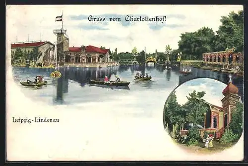 AK Leipzig-Lindenau, Teich am Gasthaus Charlottenhof