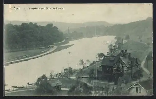 AK Hügel, Bootshaus und Blick ins Ruhrtal