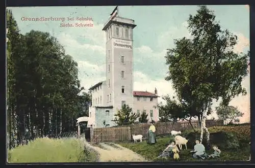 AK Sebnitz, Blick auf das Gasthaus Grenadierburg