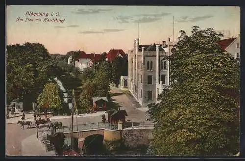 AK Oldenburg / Oldenburg, Am Stau mit Handelshof, Kutsche