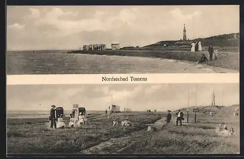 AK Tossens, Nordsebad, Strandpartie mit Leuchtturm