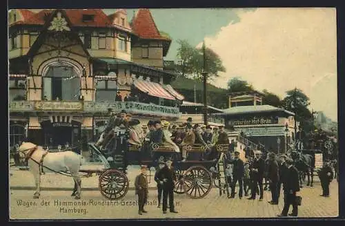 Künstler-AK Hamburg-St. Pauli, Wagen der Hammonia-Rundfahrt-Gesellschaft m. b. H am St. Pauli-Fährhaus