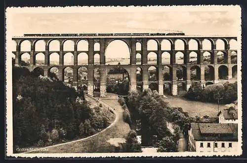 AK Netzschkau, Göltzschtalbrücke mit Eisenbahn