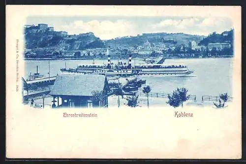 AK Koblenz, Festung Ehrenbreitstein mit Dampfer