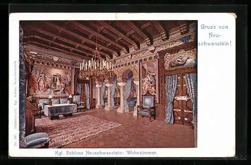 AK Neuschwanstein, Wohnzimmer des Schlosses