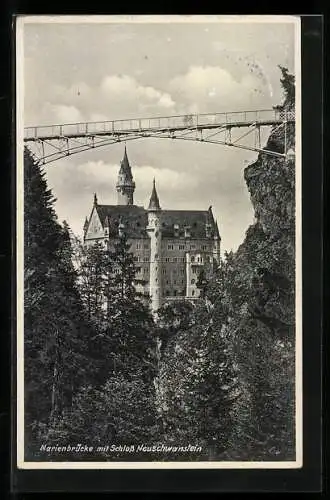 AK Neuschwanstein, Marienbrücke mit Schloss