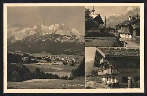 AK St. Johann /Tirol, Teilansicht, Bauernhaus, Ortspartie