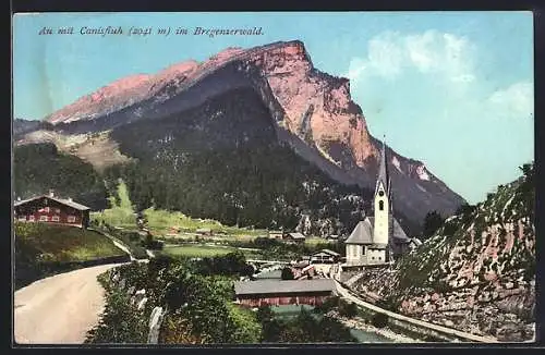 AK Au im Bregenzer Wald, Panorama mit Kirche und Canisfluh