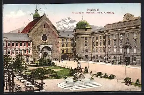 AK Innsbruck, Rennplatz mit Hofkirche und K.K. Hofburg