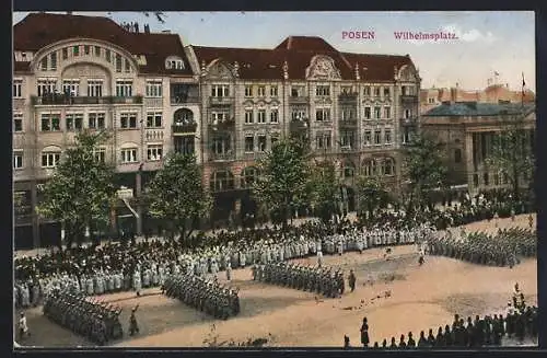 AK Posen / Poznan, Wilhelmsplatz mit Soldaten