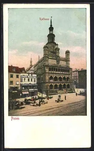 AK Posen / Poznan, Strassenpartie mit Rathaus