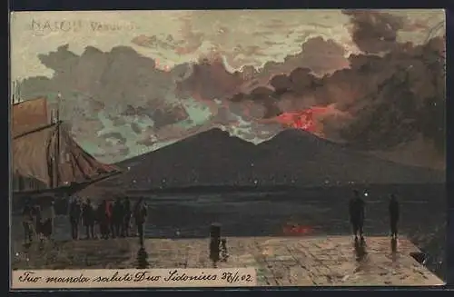 Lithographie Napoli, Vesuvio, Vulkan