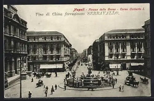 AK Napoli, Piazza della Borsa, Corso Umberto I., Pferdekutsche