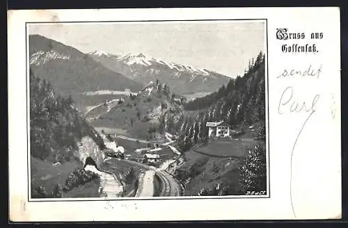 AK Gossensass, Blick auf die Brennerbahn