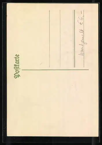 Künstler-AK Handgemalt: Vögel über einem Haus am See