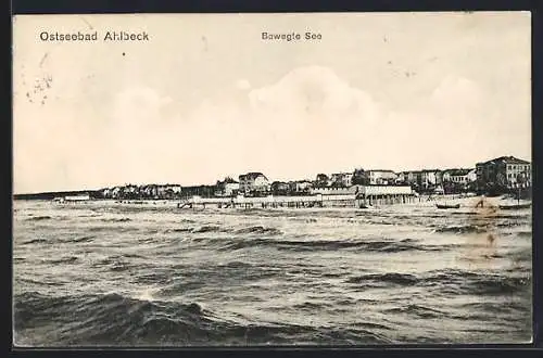 AK Ahlbeck / Ostseebad, Bewegte See und Seebrücke