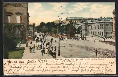 AK Berlin, Unter den Linden mit Denkmal Friedrich des Grossen