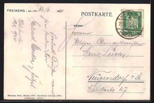 AK Freiberg / Sachsen, Teichpartie mit Blick auf das Land- und Amtsgericht