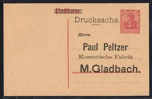 AK Mönchengladbach, Geschaftliche Karte der Firma Paul Peltzer, Kosmetische Fabrik