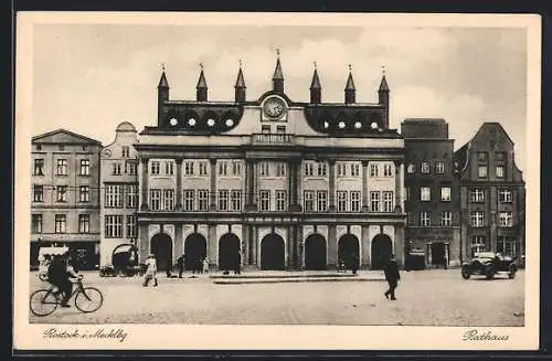 AK Rostock, Strassenpartie am Rathaus