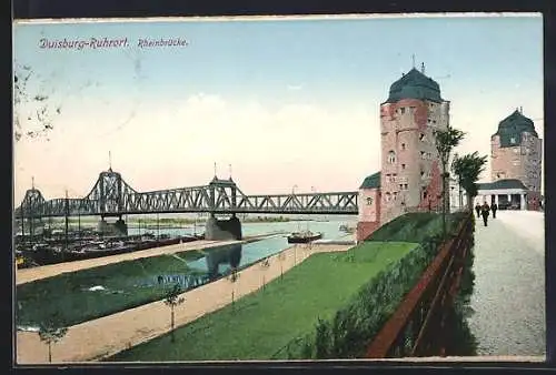 AK Duisburg-Ruhrort, Rheinbrücke mit Dampfern