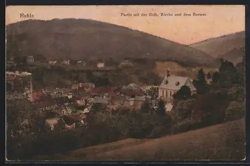 AK Ruhla, Partie mit der Goth. Kirche und dem Bermer