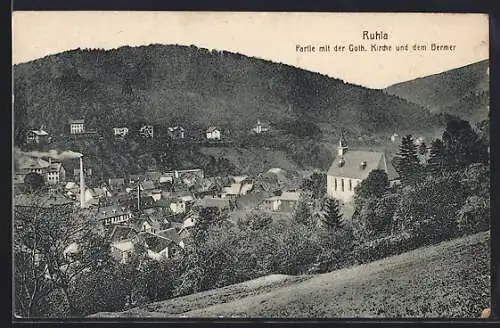 AK Ruhla, Partie mit der Goth. Kirche und dem Bermer