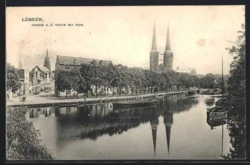 AK Lübeck, Trave mit Blick zum Dom