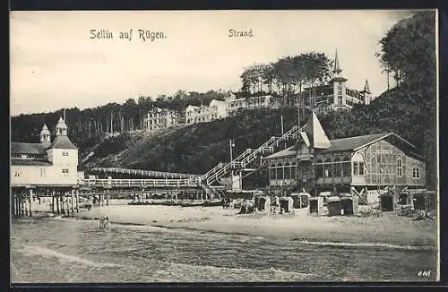 AK Sellin auf Rügen, Strand mit Strandkörben