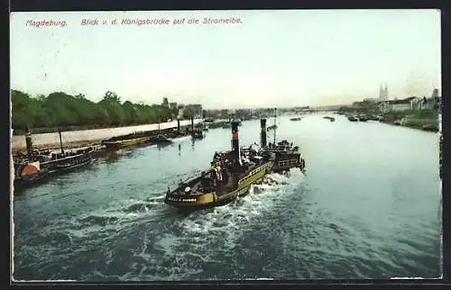 AK Magdeburg, Blick v. d. Königsbrücke auf die Stromelbe