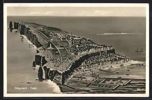 AK Helgoland, Totalansicht der Insel mit Blick auf den Hafen