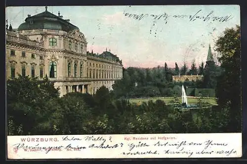 AK Würzburg, Hofgarten und Residenz