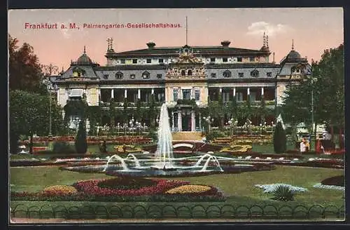 AK Frankfurt-Westend, Palmengarten-Gesellschaftshaus mit Brunnen