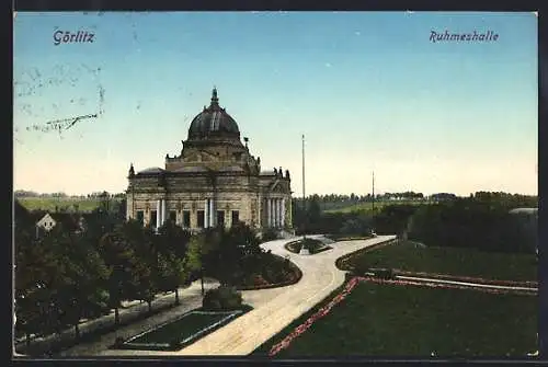 AK Görlitz, Ruhmeshalle mit Strassenpartie