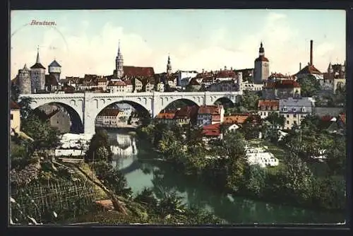 AK Bautzen, Ortspanorama mit Flussbrücke