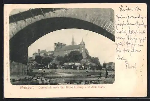 AK Meissen, Durchblick nach der Albrechtsburg und dem Dom