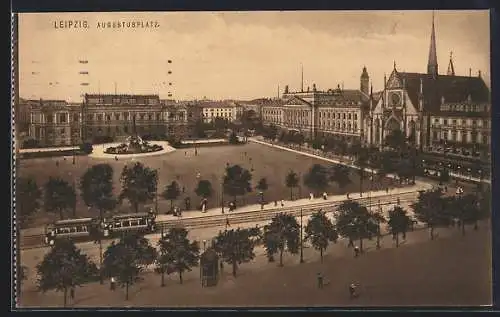 AK Leipzig, Augustusplatz mit Strassenbahn